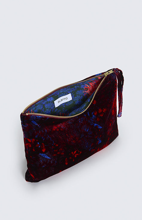 Bolso azul carmín de terciopelo, Estampado "Floral sobre encaje"