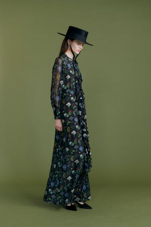 Long dress with ruffles and "Botanical" print