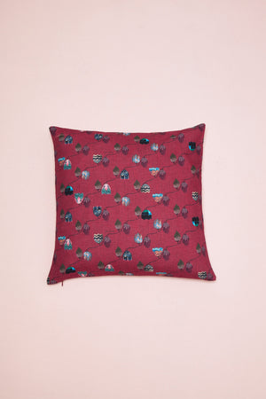 Red "Lamps" printed square cushion