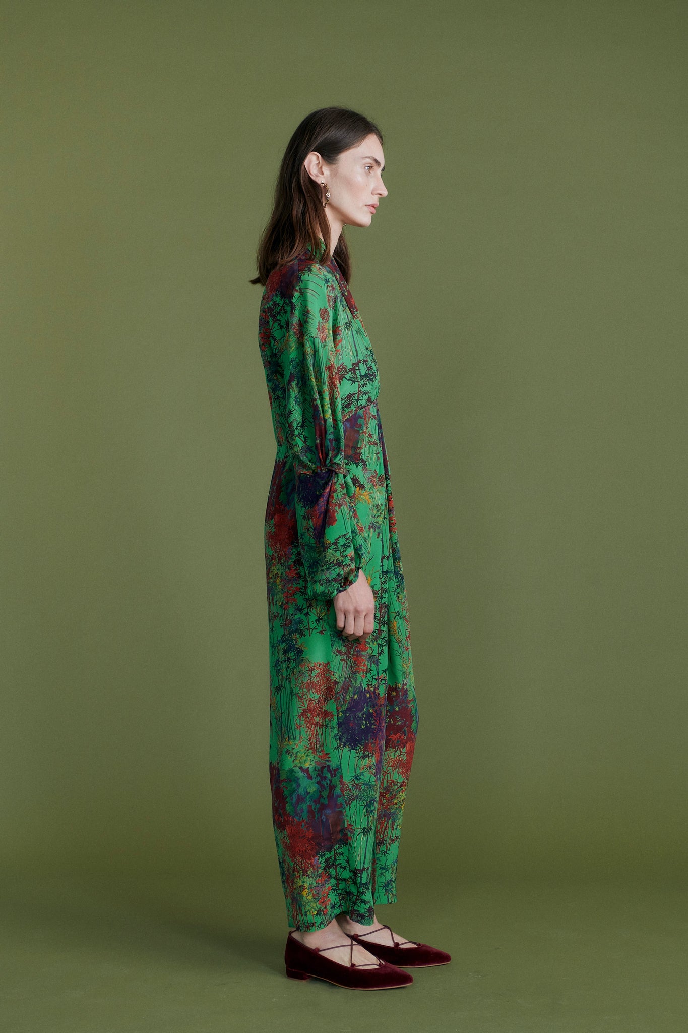 "Bamboo Forest" Printed Wrap Dress