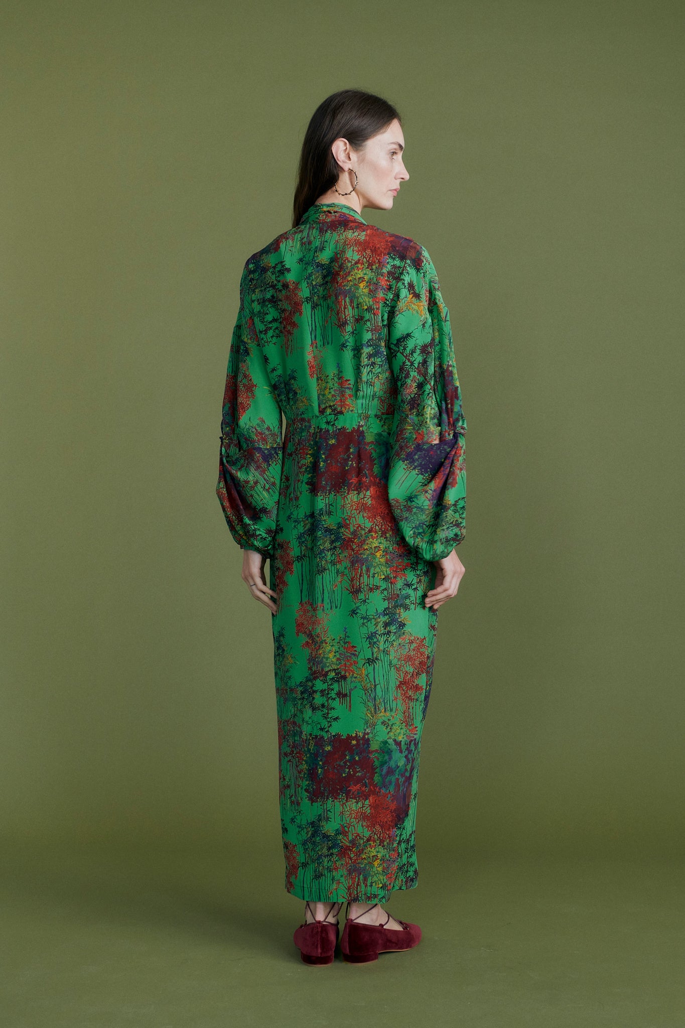 "Bamboo Forest" Printed Wrap Dress