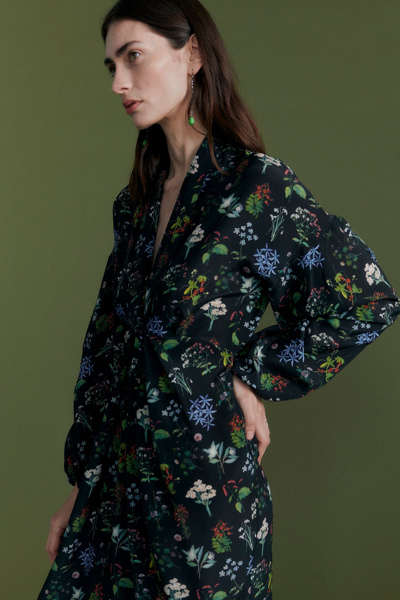 "Botanical" print wrap dress