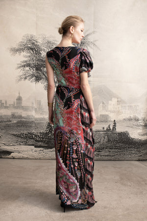 “Ethnic” print ruffle sleeve dress